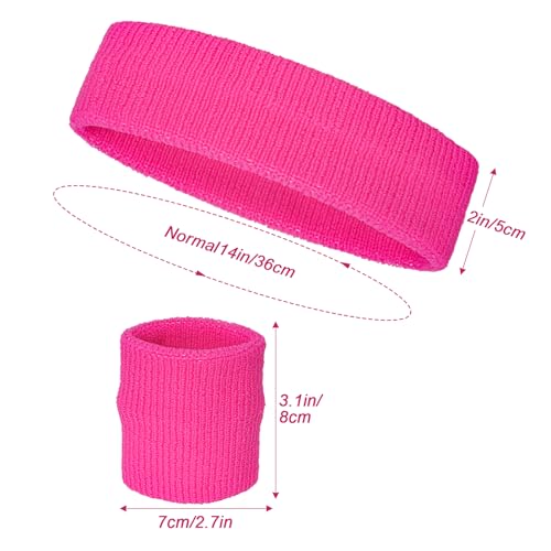 Sucrain 3 Pieces Sweatbands Set, 1 Pieces Sports Headband and 2 Pieces Wristbands,Wicking Sweat Head Band for Youth Womens Men - color: Pink