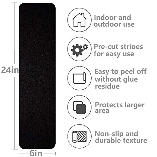 3 Pack Large 6 Inch x 24 Inch Non Slip Stair Treads Black High Traction Adhesive Pre-Cut Safety Tape Tread Prevents Slips and Falls Outdoor