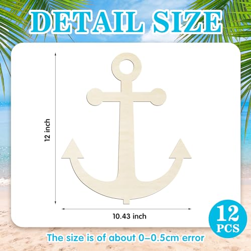 Anglechic 12 Pack 12 Inch Blank Anchor Cutout Unfinished Wood Anchor Slices Wooden for Crafts Summer Shaped Ornaments Door Hanger Decor for Summer Home Party Decoration Craft Project - color: Anchor