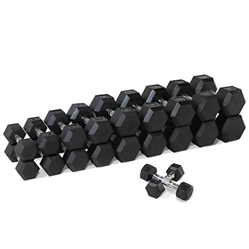 WF Athletic Supply Rubber Coated Hex Dumbbell Set, Multiple Choices Available - Dumbbells with Rack Stand and Mat, or Dumbbells Only (200/550/1200/2100/3000 LB) - color: d. 5 - 50LB w/ 2-tier Rack and Mat