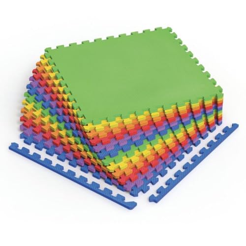 Norsk Kids Puzzle Play Mats Interlocking EVA Foam Floor Tiles Solid Color, 6 Tiles - 24 Sq. Ft., 1/2" Thick, Rainbow Pack - size: 6 Tiles - 24 Sq Ft