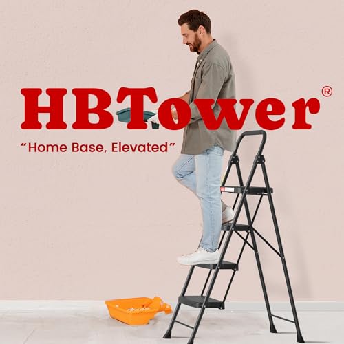 HBTower 4 Step Ladder, Step Stool Foldable with Wide Anti-Slip Pedal, Sturdy Steel Ladders for Home Adults Kitchen - size: 4 Step Ladder
