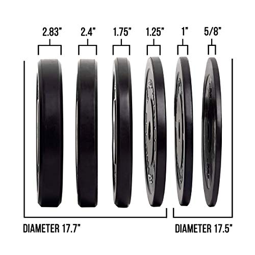 REP Fitness Rubber Bumper Plates, 5Lb to 370 lb Set Pairs, Olympic Standard Weights, Shock Absorbing Low Bounce Design, For Home Gyms, Fitness Centers, Strength Workouts, Barbell Use - style: 190 LB Set