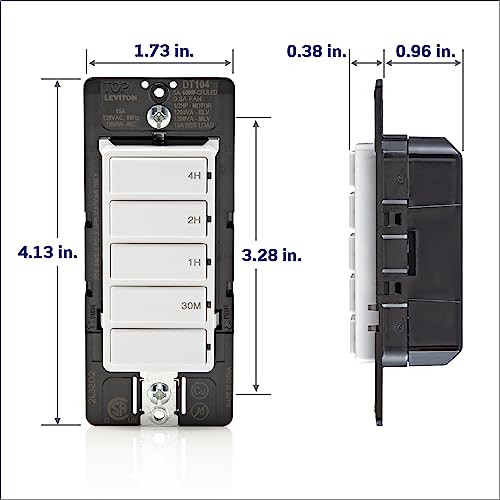 Leviton Countdown Timer Switch for household lights, heaters and exhaust fans, 30 min, 1-2-4 hour, No Neutral Wire Required, Single Pole, 15A, 1/2 HP/9.8A Fan/Motor, DT104-1LW, White - style: 1-2-4 hour, No Neutral Required