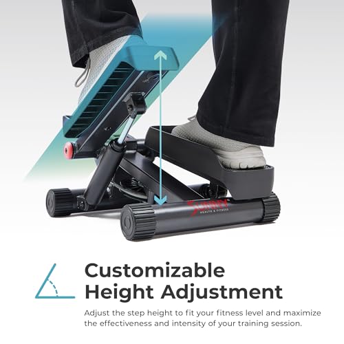 Sunny Health & Fitness Mini Steppers for Exercise at Home, Stair Step Workout Machine with Resistance Bands, Full Body Cardio Equipment, Optional Free SunnyFit App Connection Smart Stepper - color: Black