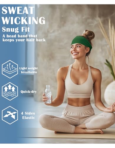 Headbands for Men & Women, Sweat Headband Non-Slip Sweatband Sports Running Cycling Yoga Basketball Workout Football Training - color: Green Pack