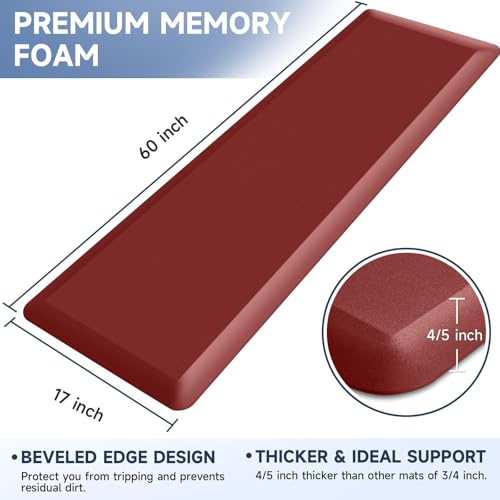 4/5 Inch Thick Kitchen Mat Anti Fatigue Mat Kitchen Rugs Kitchen Decor Non-Slip, Stain & Water Resistant, Kitchen Mats Desk Mat for Kitchen, Office, Workshop, Red, 17'' x 60'' - color: Red, size: 60"L x 17"W x 0.8"Th