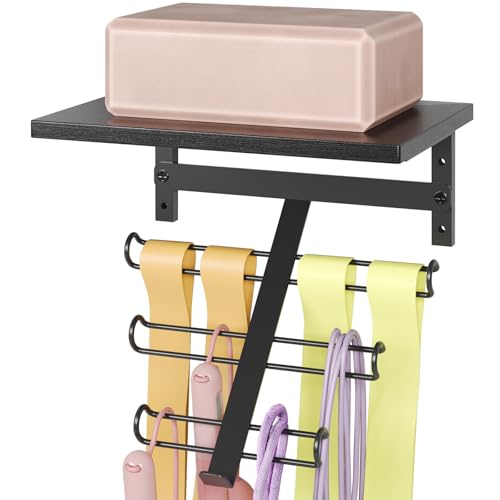 TJ.MOREE 2 Tier Floating Shelf Compatible with Tonal Accessories Wall Mount | Resistance Rack Band Storage Hanger with Shelf Gym Equipment Organizer, Storage Rack for Home Gym,Black