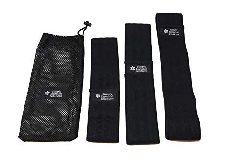 Non-Slip Heavy-Duty Exercise Loop Bands for Strengthening Hips, Glutes, Legs by Providing Resistance in Training & Support in Squats & Lifting. Three Lengths of Bands in a Tote Bag - color: black