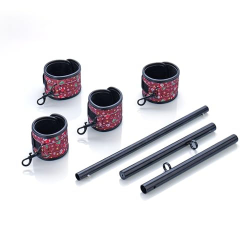 3 in 1 Heavy Duty Stainless Steel Expandable Spreader Bar with 4pcs PU Blue Adjustable Straps,Workout Bar for Home Gym Training Bar,Portable Detachable Pilates Kit - style: Black+Christmas Red Kit