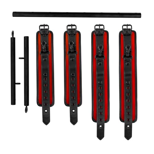 Spreader Bar Heavy Duty Stainless Steel Adjustable Bar with 4 pcs PU Cushioned Straps for Yoga, Pilates, Fitness Training, Home Gym Equipment and more. - color: Black+Red