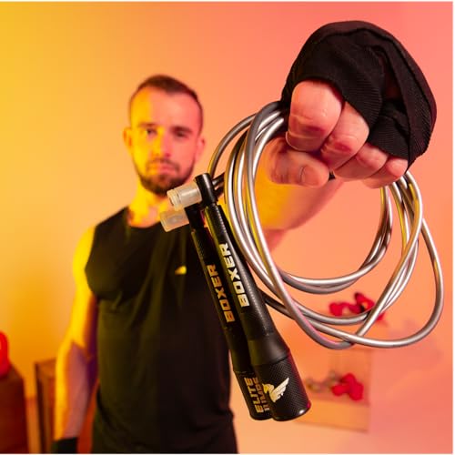 EliteSRS 10 Foot Outdoor Rated 5Mm Pvc, Boxer Jump Rope 3.0 with Smooth Action Polymer Handles and Ergonomic Slip-Resistant Dimpled Grips White | Professional boxing rope. Smooth-action handles with slip-resistant grips. Fitness and cardio.