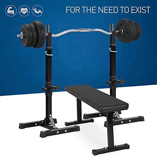 Yaheetech Adjustable Squat Rack Pair, Barbell Bench Press Stands, Home Gym | Sturdy steel stands support up to 550 lb, adjust in height with safety spotter arms, and save space in your home gym setup.