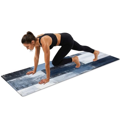 Navy Blue Grey White Yoga Mat Non Slip Abstract Art Modern Oil Painting Exercise Mat with Carrying Strap, Large Yoga Mats for Women, Workout Mats for Pilates, Stretching & Fitness - color: Navy Blue White, size: 68"L x 24"W