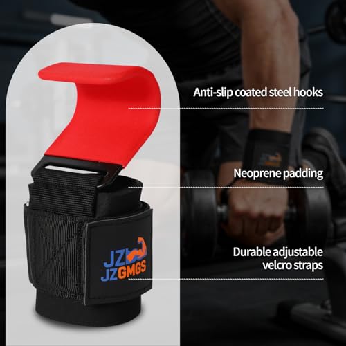 Weight Lifting Hooks (Pair), Heavy Duty Wrist Straps for Weightlifting, Hand Grip Support Lifting Hooks for Weight Lifting, Deadlifts, Pull Ups, Rows & Shrugs - color: Red