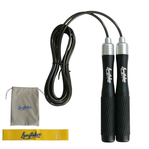 LANGETUKEE Speed Jump Rope - Professional Aluminum Alloy Skipping Rope with 360° Bearings - Adjustable 4mm Steel Cable for Double Unders, Boxing, MMA, HIIT & Cardio Training - Anti-Slip Grip - color: Black2