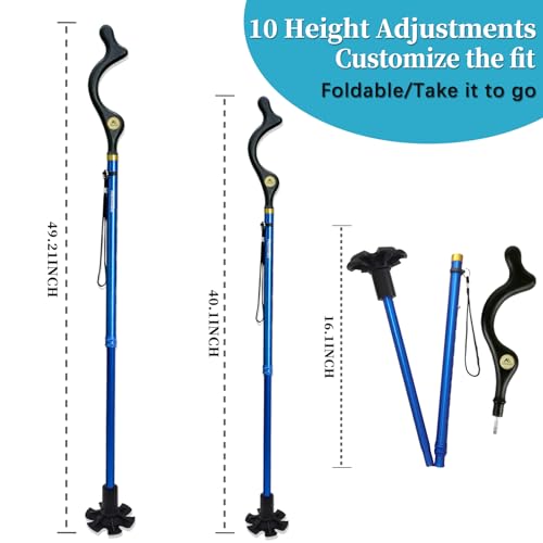 Walking Cane Foldable for Men & Women Seniors for Balance,Self Standing Folding,Height Adjustable Anti-Slip Lightweight Alloy Walking Stick for Travel Mobility Aid - color: Blue