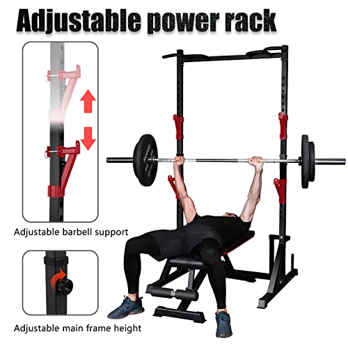 CANPA Multifunction Power Rack with Pull up Bar, Heavy Capacity and Adjustable Squat Stand Rack for Home Gym Equipment, Power Rack Cage - color: Black
