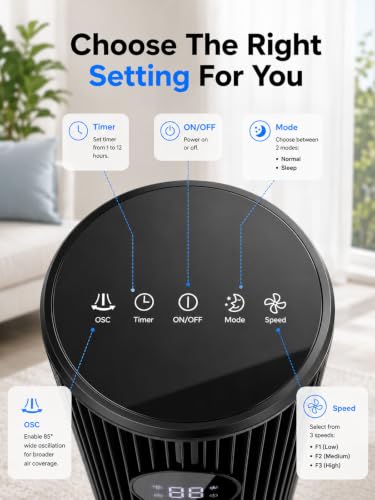 OSTBA 43" Tower Fans with Remote, 85° Oscillating Bladeless Fans, Standing Fans with Touch LED Display, 12H Timer, 3 Speeds 2 Modes Cooling 28dB Quiet Floor Fan for Bedroom, Home, Office