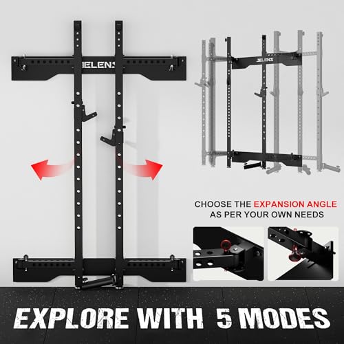 JELENS FS01 Folding Squat Rack, Wall Mounted Power Rack for Home Gym, Space Saving Multi-Functional Power Cage with More Attachments - color: Black, size: FS01 Squat Rack