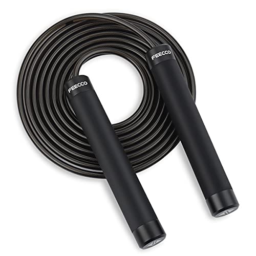 FEECCO 1/2 lb Weighted Jump Rope for Boxing, Cardio, Crossfit Workout, 8~11ft Range Adjustable Length Steel Ropes with Ball Bearings and Metal Handles, Suitable for Men and Women - color: 11' PVC Rope for Above 6'3"