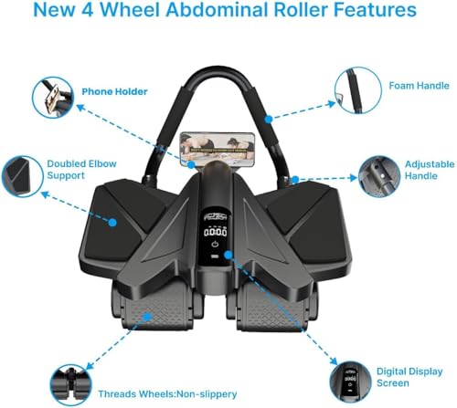Ab Roller Home Gym Equipment – 4 Wheels Ab Wheel Muscle Roller with Built-in Tracker , 5Pcs Resistance Bands, Ankle Straps, Door Anchor, Handles, Travel Bag – Comfortable Elbow Support with Non-Slip Handles - color: Newer Black 13-In-1-Roller