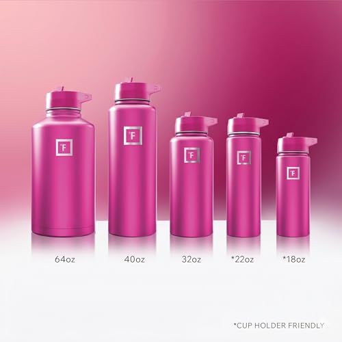 IRON °FLASK 40 oz Wide Mouth Water Bottle with Straw | Insulated Stainless Steel Sports Water Bottle with Leakproof Straw Lid - BPA Free, Cold 24 Hrs, Sweat Free (Pink Tulip) - color: Pink Tulip, style: Straw - 40 Oz (1 Lid)