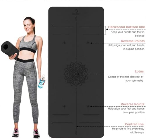 Gruper Yoga Mat Non Slip TPE Extra Wide Yoga Mat with Alignment Mark, 72"L x 32"W x 0.32"/0.24"Th (183cm x 80cm x 8mm/6mm), Anti-Tear Exercise Mat with Carrying Strap and Bag, Workout Mats for Yoga, Pilates - color: Black, size: 0.24*32*72 Inches