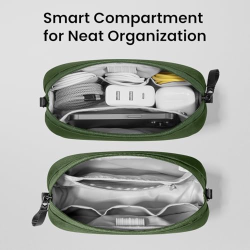 tomtoc Electronics Organizer Travel Case, Water Resistant Travel Bag Cable Organizer for Essentials, Tech Pouch Accessories Carry Storage for Cord, Phone, Cables, Airpods, USB Flash Drive, Daily Items - color: Green, size: Small