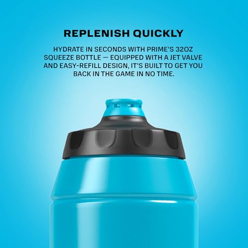 PRIME 32 oz Blue Squeeze Sports Water Bottle, BPA Free, Dishwasher Safe, Easy-Grip Ergonomic Leakproof Design, Fast Hydration for Gym, Cycling, Running - color: Blue