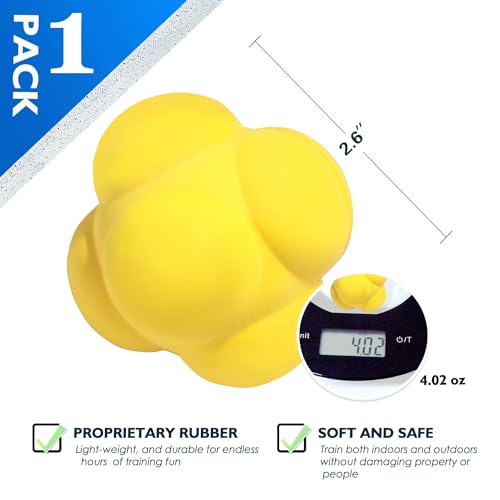 GSE Games & Sports Expert Sports Reaction Balls, Reactivity Ball for Field Training, Agility Trainer for Baseball, Rubber Bounce Balls for Hand-Eye Coordination & Speed Reflex Training - color: Yellow, style: 1-Pack