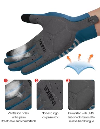 INBIKE Breathable Bike Gloves for Men Women, Full Finger Pad Cycling Gloves, Touchscreen Reflective Mountain Biking Bicycle - color: Blue, size: X-Large (Hand Circumference 8-8.5inch)
