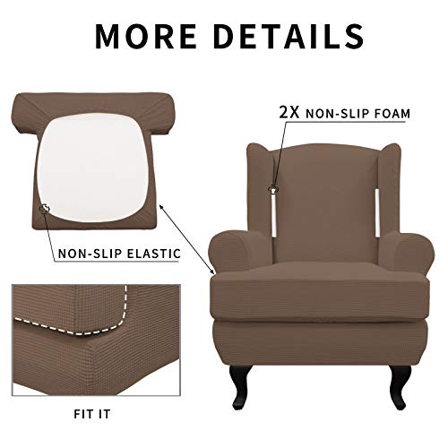 Easy-Going Stretch Wingback Chair Sofa Slipcover 2-Piece Sofa Cover Furniture Protector Couch Soft with Elastic Bottom, Spandex Jacquard Fabric Small Checks, Brown - color: Brown