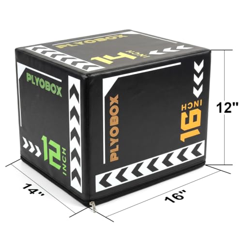 Soft Plyo Box 12/14/16 in Foam Jump Trainer for Home Gym - size: 16+Black