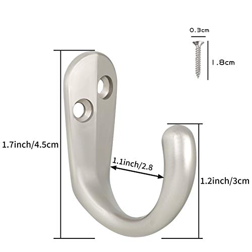 IBosins 15PCS Coat Hooks Wall Mounted Single Prong Robe Hook for Hanging Towel Hooks with 30 Screws for Bags, Hat, Cap, Scarf, Cup (Silvery) - color: Silvery