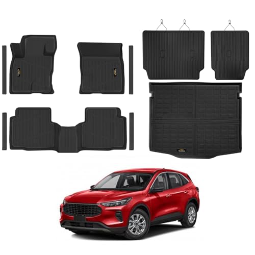 Floor Mats & Cargo Mat & Backrest Mat Custom for Ford Escape 2020-2025 2026 (NOT for Hybrid), Door Sill Guards, All Weather TPE Full Set Floor Liners Trunk Mat for Escape Gas Accessories, Black - size: For Ford Escape 2020-2026