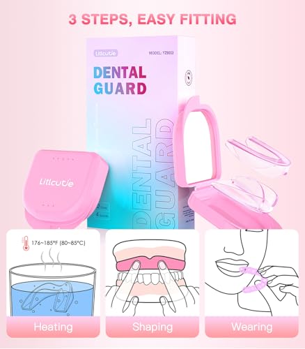 Anti Grinding Guard, Mouth Guard for Grinding Teeth at Night,Mouth Guard for Sleeping,Transparent Pink, 4 Pack/2 Size, Night Guards with 2 x 5X Mirror Case - size: 2 Sizes (4 Pack)