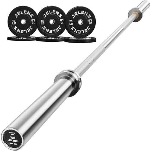 JELENS 7FT Bar Olympic Barbell, 1000lb Capacity Weight Bar for Strength Training, 2 Inch Strength Training Bar With Knurled Grip for Squats, Deadlifts, Presses, Rows, Curls - size: 7FT Olympic Barbell with 100 LB Black Plates