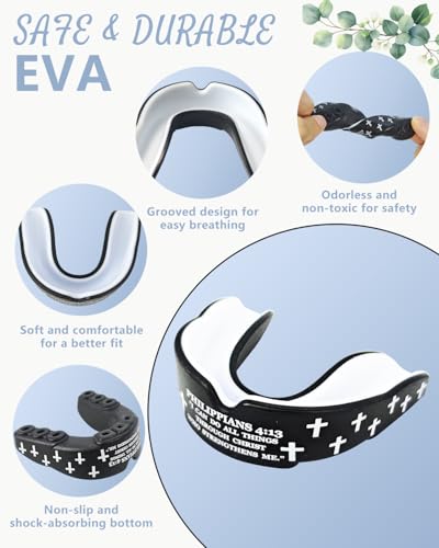 Piemow 4 Pcs Mouth Guard, Religious Faith Cross Sports Mouthguard with Case | Mouth Guards Braces for Football Boxing Basketball Lacrosse Hockey and All Contact Sports - color: Black/White