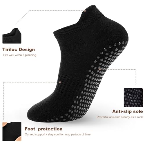 5 Pairs Pilates Socks with Grips for Women Non Slip Grip Yoga Crew Socks for Barre Hospital Barefoot - color: A- 3 Black 2 White