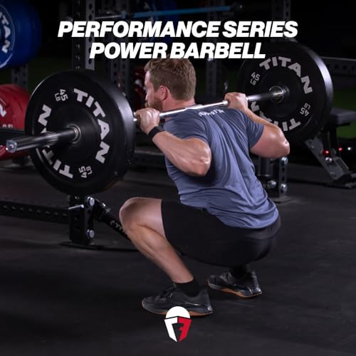 Titan Fitness Performance Series 20 KG Power Bar, 1500 LB Capacity, 29mm Shaft, Chrome Finish, Bronze Bushings and Precision Medium Mountain Knurling, Olympic Strength Training Barbell