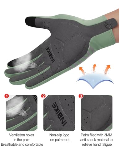 INBIKE Breathable Bike Gloves for Men Women, Full Finger Pad Cycling Gloves, Touchscreen Reflective Mountain Biking Bicycle - color: Green, size: Small (Hand Circumference 7-7.25inch)