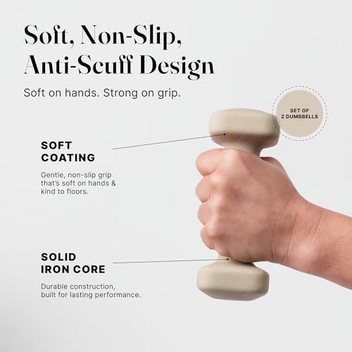 WeGym SafeGrip Square Dumbbells with Anti Slip Handles, Aesthetic Free Weights for Home Workouts, Stable Design Prevents Rolling during Floor Exercises - color: Sandstone, style: 5LB Pair