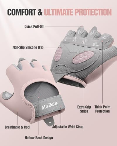 Workout Gloves for Men & Women – Fingerless Gym Gloves for Weight Lifting, Crossfit, Fitness, Exercise & Training with Silicone Grip Dots for Secure Hold & Palm Padding Protection - color: Pink, size: Large: 7.7–8.5"