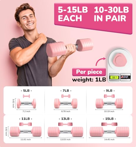 Adjustable Dumbbell Set of 2, 10LB 20LB 30LB Weight Set | Hand Weights for Women Men, Dumbbells for Home Gym Outdoor Exercise & Muscle Toning Weight Loss Rehab Strength Training - color: Pink, style: 30 lb, Pair-Chrome Handle