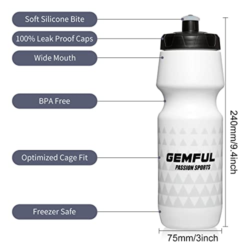 GEMFUL Water Bottle Biking BPA Free 24 Ounce 2 Pack | BPA Free, Leakproof, Squeeze Design For Easy Hydration, Fits Standard Bike Cages, Reusable & Durable, for Bicycle, Bike, MTB - color: Black+White