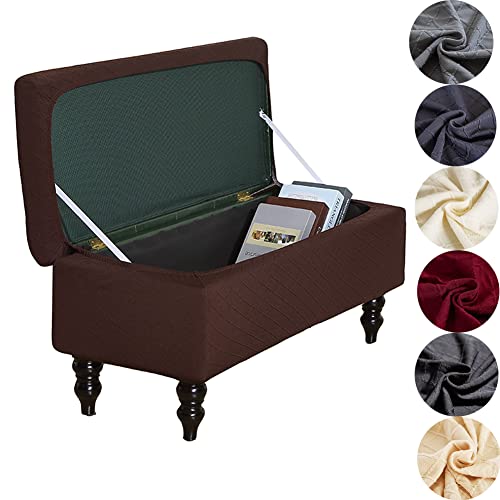 ANWUCHEN Rectangle Ottoman Cover, Stretch Slipcover with Storage, Elastic Bands Ties, Folding Ottoman Covers - Coffee Medium - color: Coffee, size: 35"D x 16"W x 15"H