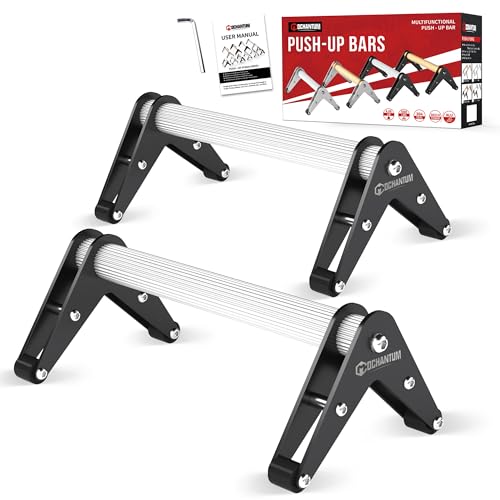 Aluminum Push Up Bars, 12.7 Inch, 500 lb Capacity, Black | Aluminum grips, stainless steel A-frame base, non-slip pads, 500 lb capacity, and extended 12.7 inch set of 2.