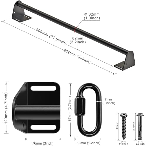 SELEWARE Fully Welded Heavy Duty Pull Up Bar Wall Mount Chin Up Bar for Doorway, Beam & Joist | Mounted Pull Up Bar with Resistance Band Hooks, Supports 440 lb Capacity