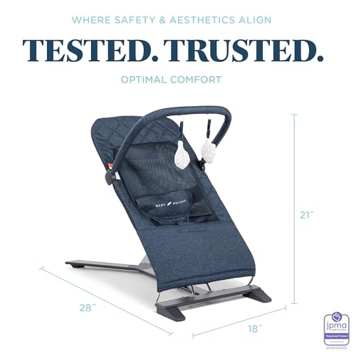 Baby Delight Alpine Deluxe Portable Bouncer, Infant, 0 – 6 Months, Quilted Indigo - color: Quilted Indigo